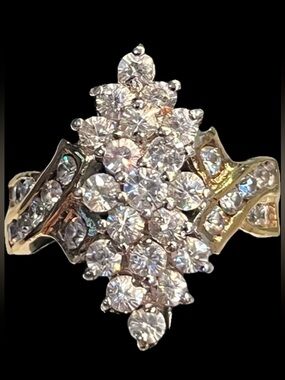Macy’s vintage CZ diamond ladies statement cocktail wedding party ring gold 90’s